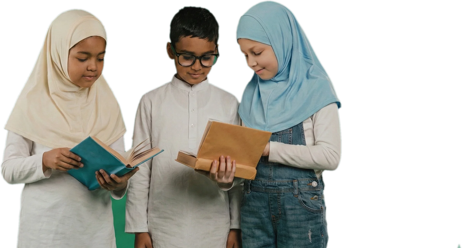 Three Iqra Convent School students reading together